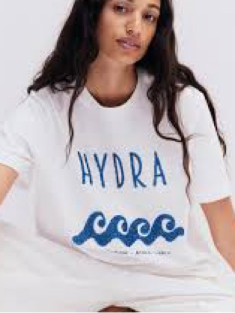 H&M White Crew Hydra Beaded Neck T-Shirt